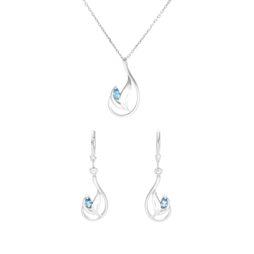 Komplet z błękitnymi cyrkoniami srebro