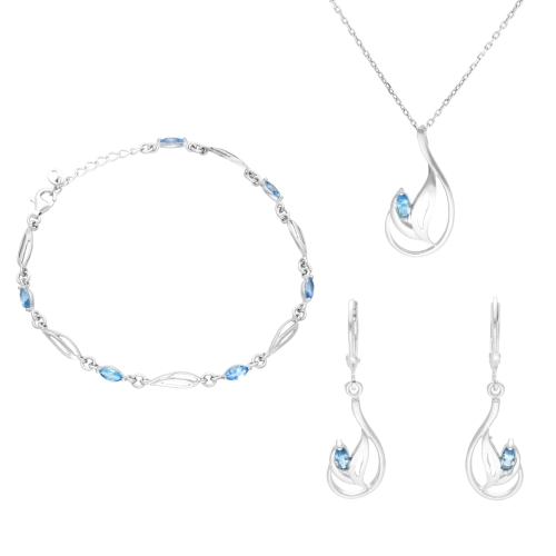 Komplet z błękitnymi cyrkoniami srebro