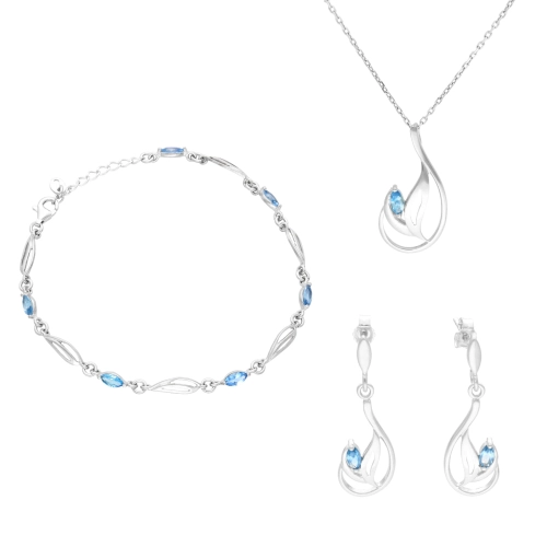 Komplet z błękitnymi cyrkoniami srebro