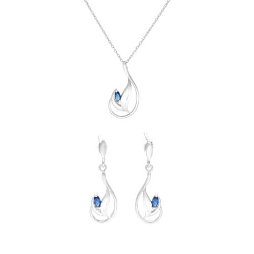 Komplet z szafirowymi cyrkoniami srebro