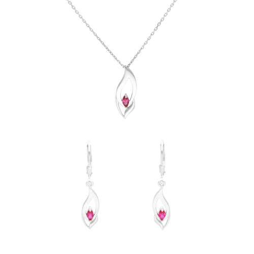 Komplet z rubinowymi cyrkoniami srebro