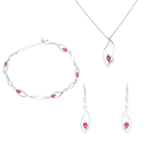 Komplet z rubinowymi cyrkoniami srebro