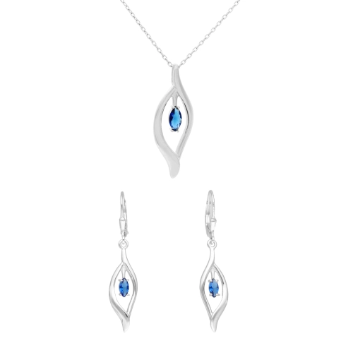 Komplet z szafirowymi cyrkoniami łezki srebro