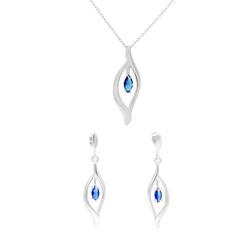 Komplet z szafirowymi cyrkoniami łezki srebro