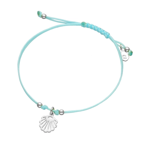 Bransoletka sznurkowa muszelka błękitna srebro