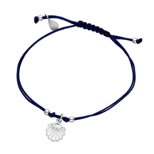 Bransoletka sznurkowa muszelka granatowa srebro