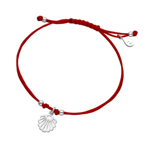 Bransoletka sznurkowa muszelka czerwona srebro
