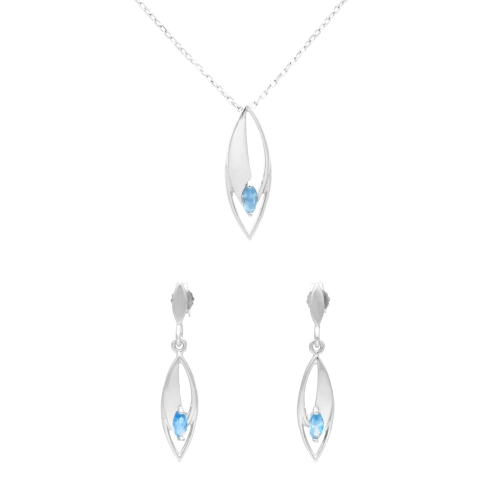Komplet z błękitnymi cyrkoniami łezki srebro