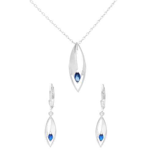 Komplet z szafirowymi cyrkoniami łezki srebro