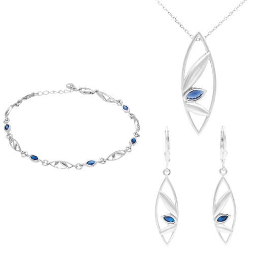 Komplet z szafirowymi cyrkoniami łezki srebro