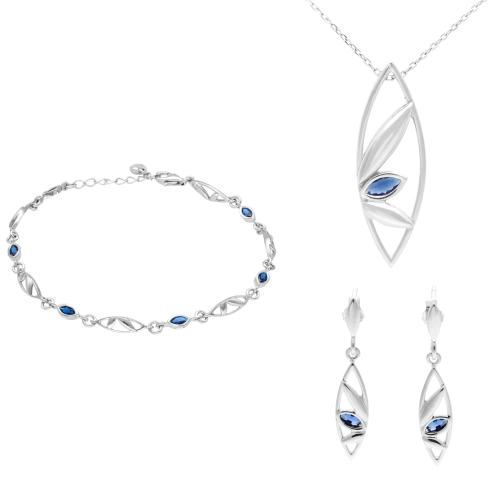 Komplet z szafirowymi cyrkoniami łezki srebro