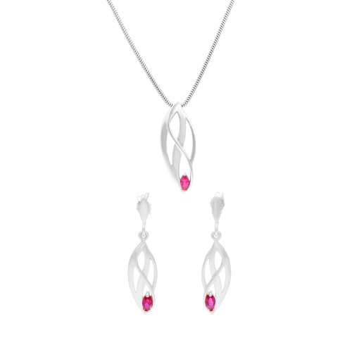 Komplet z rubinowymi cyrkoniami srebro