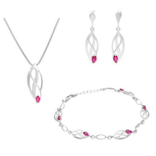 Komplet z rubinowymi cyrkoniami srebro