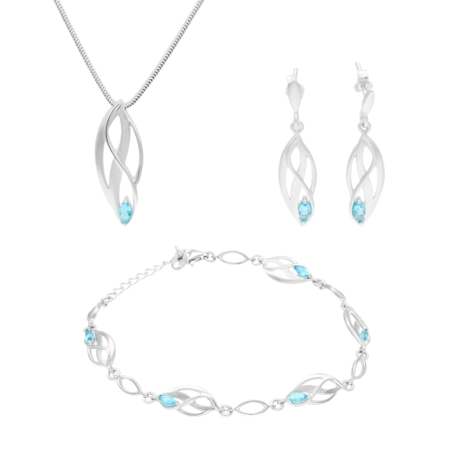 Komplet z błękitnymi cyrkoniami srebro