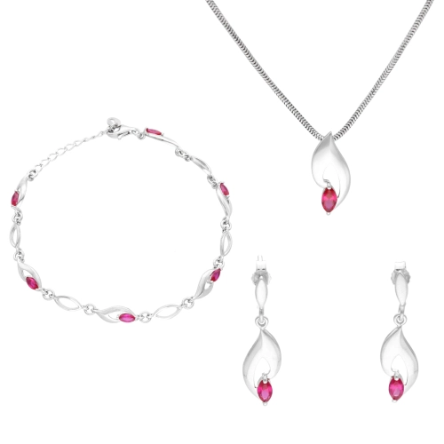 Komplet z rubinowymi cyrkoniami srebro