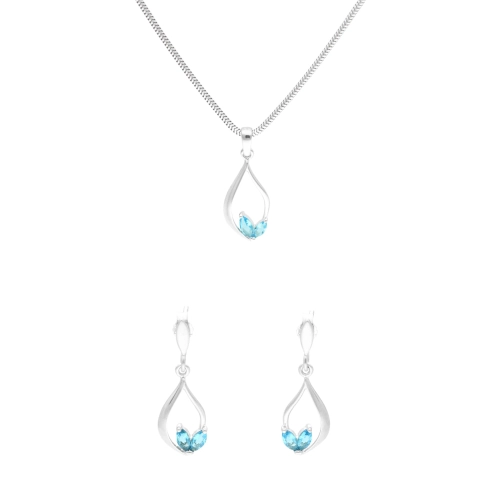 Komplet z błękitnymi cyrkoniami srebro