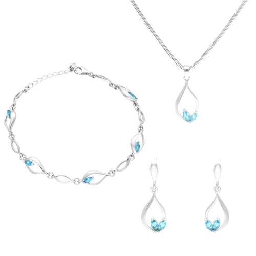 Komplet z błękitnymi cyrkoniami srebro