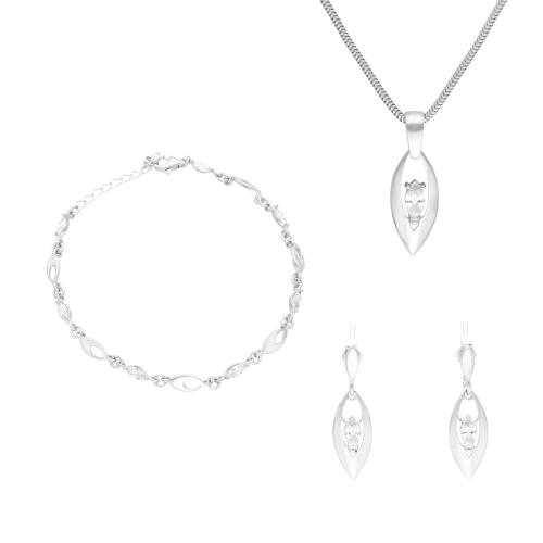 Komplet z białymi cyrkoniami łezki srebro