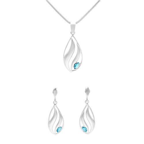 Komplet z błękitnymi cyrkoniami srebro