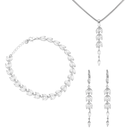 Efektowny komplet z białymi cyrkoniami srebro