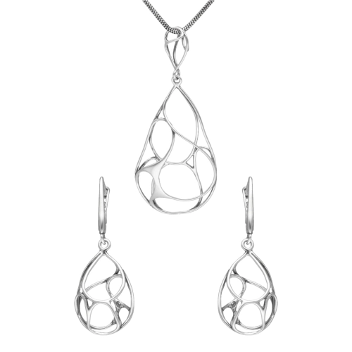 Komplet przestrzenne łezki srebro oksydowane