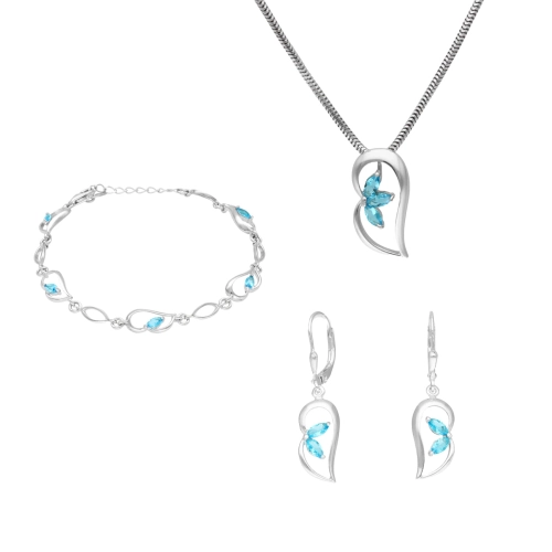 Komplet z błękitnymi cyrkoniami srebro