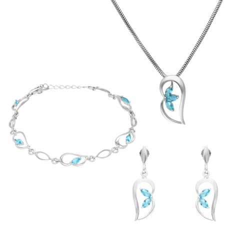 Komplet z błękitnymi cyrkoniami srebro