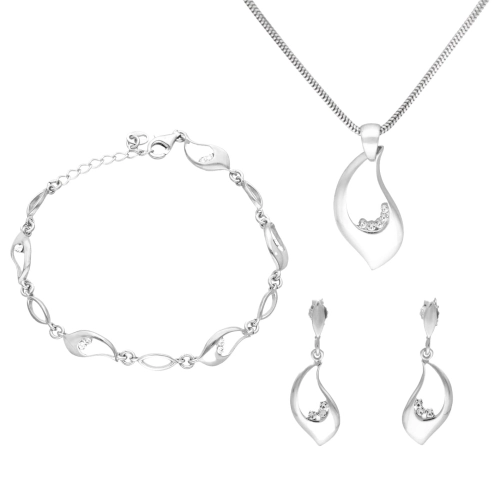 Komplet z cyrkoniami gładkie srebro