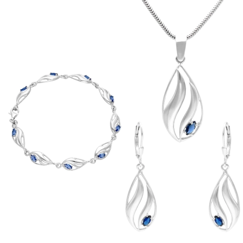 Komplet z szafirowymi cyrkoniami srebro