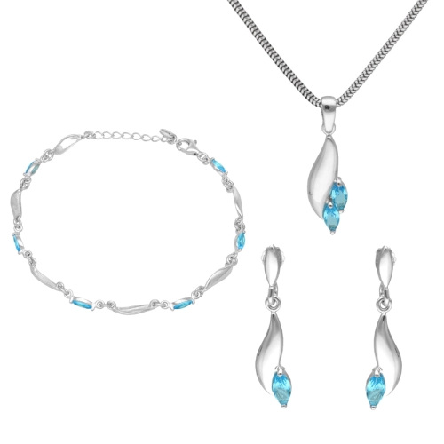 Komplet z błękitnymi cyrkoniami srebro