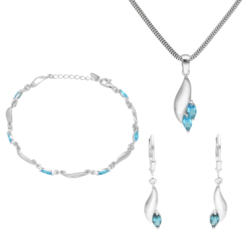 Komplet z błękitnymi cyrkoniami srebro