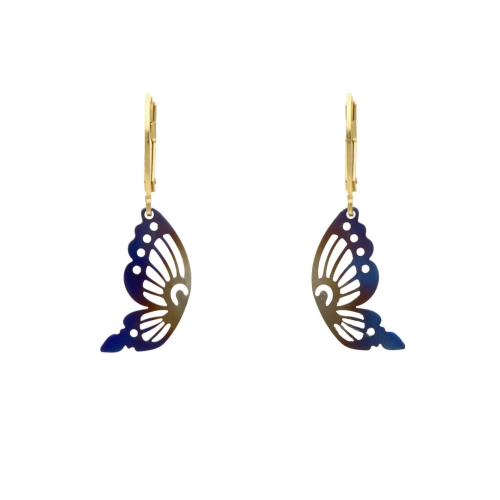 Kolczyki motyle ażurowe tytan srebro pozłacane