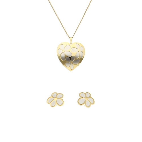 Komplet serca kwiaty srebro pozłacane