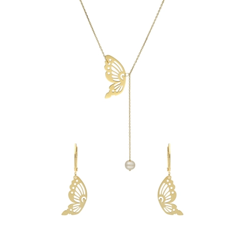 Komplet motyle ażurowe srebro pozłacane