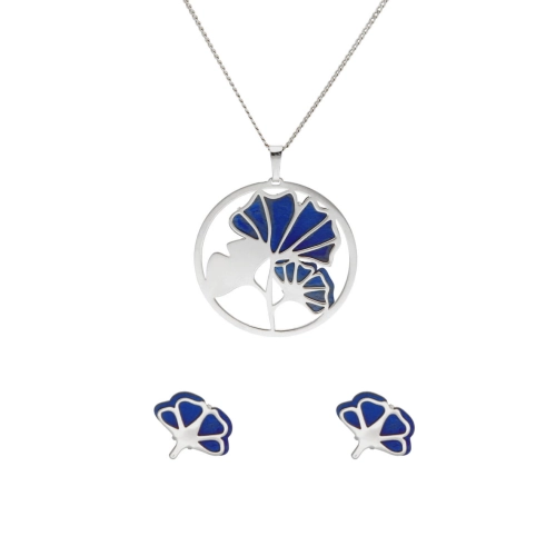 Komplet okrągły kwiaty tytan srebro rodowane