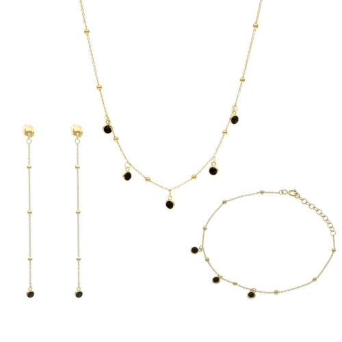 Komplet z czarnymi cyrkoniami srebro pozłacane