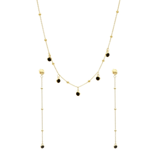 Komplet z czarnymi cyrkoniami srebro pozłacane