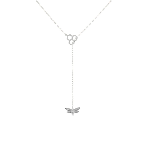 Naszyjnik pszczółka plaster miodu krawatka srebro rodowane