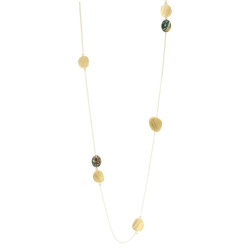 Długi naszyjnik z masą perłową satynowane srebro pozłacane 80 cm