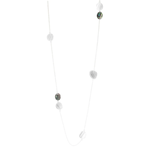 Długi naszyjnik z masą perłową satynowane srebro 80 cm