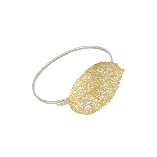 Bransoletka sztywna liść ażurowy srebro pozłacane