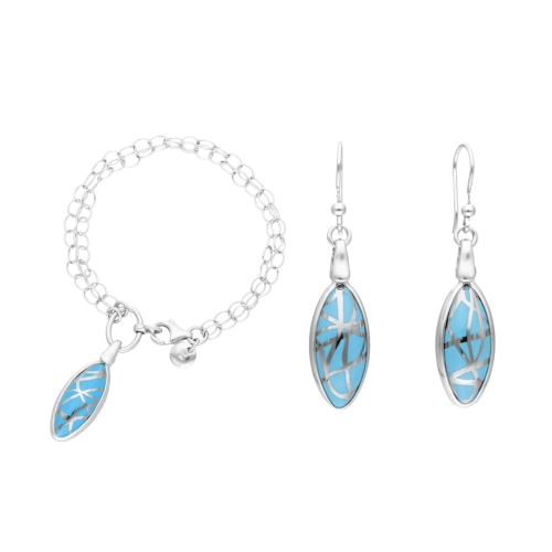 Komplet ręcznie malowane niebieskie łezki srebro