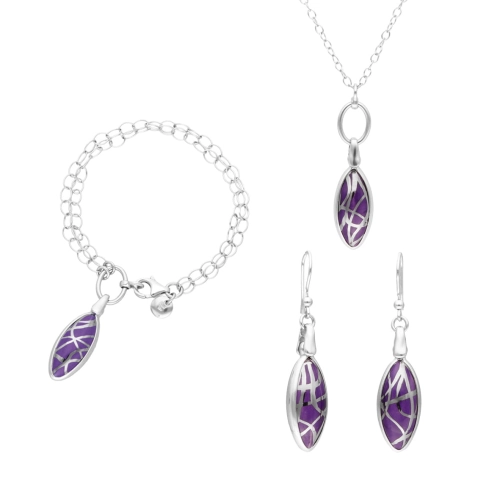 Komplet łezki ręcznie malowane srebro