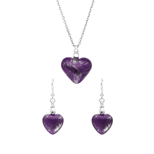 Komplet fioletowe serca ręcznie malowane srebro