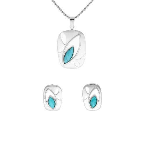 Komplet z turkusem prostokąty srebro