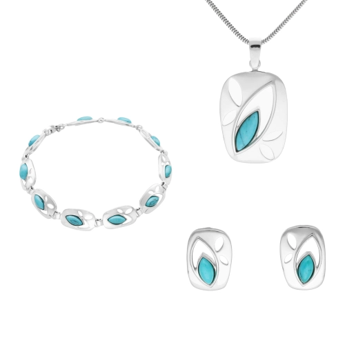 Komplet z turkusem prostokąty srebro