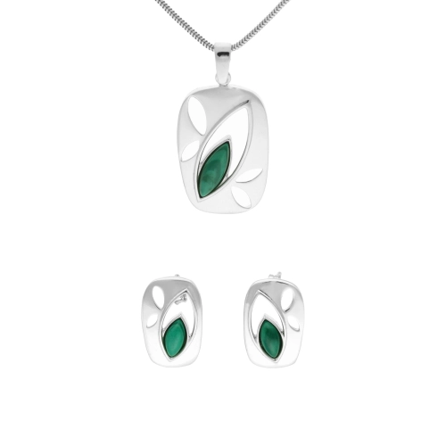 Komplet z malachitem prostokąty srebro