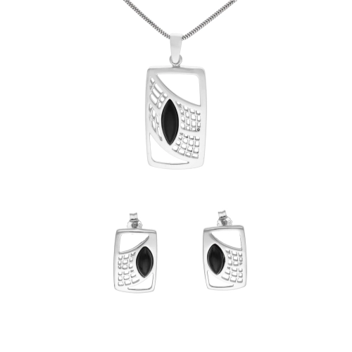 Komplet z onyksem prostokąty srebro