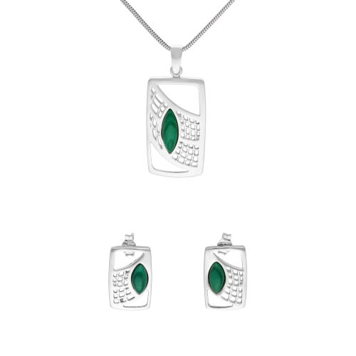 Komplet z malachitem prostokąty srebro