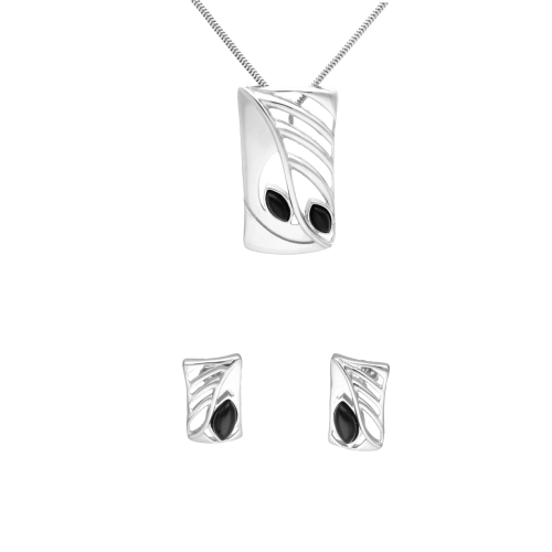 Komplet z onyksem prostokąty srebro